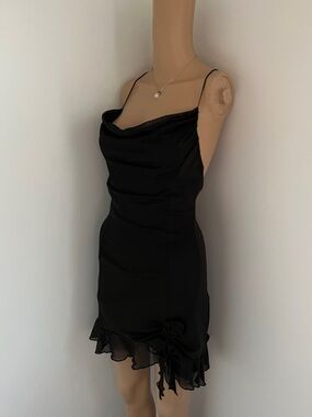 Garage Black Cowl Neck Mini Dress with Ruffle Hem
